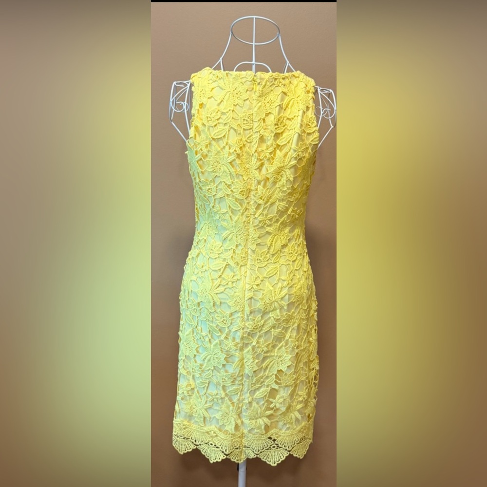 Lauren Ralph Lauren Yellow Floral Lace Sheath Dress Scalloped Hem Size 2 - Picture 5 of 7